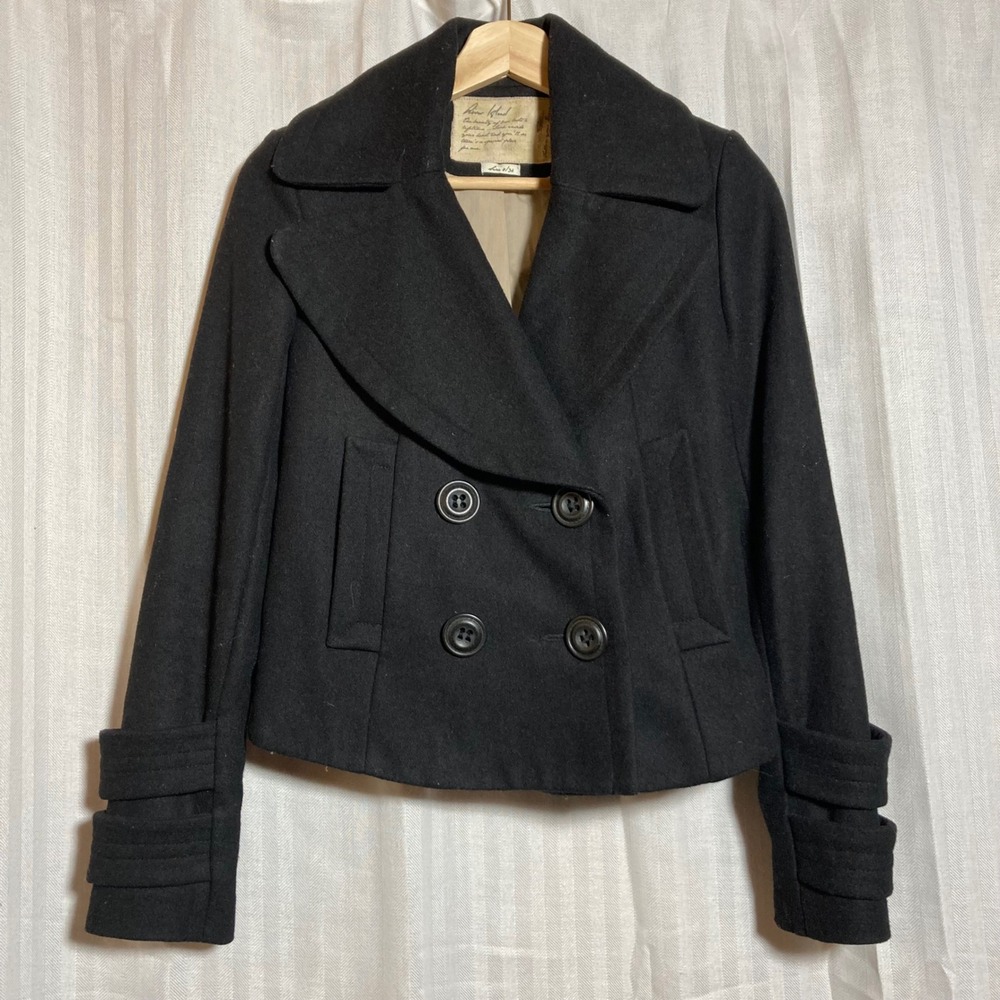 River Island Black Wool Blend Double Breasted Crop Pea Coat Jacket Womens UK‎ 8